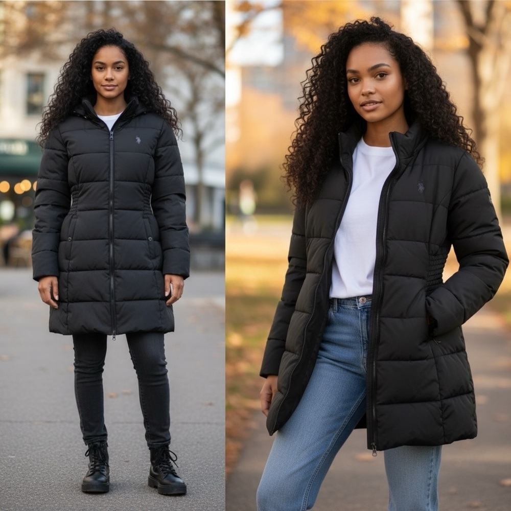 U.S polo ASSN black puffer oversized coat  size medium winter jacket